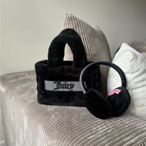 Juicy Couture Black Plush Bag and Earmuffs Set